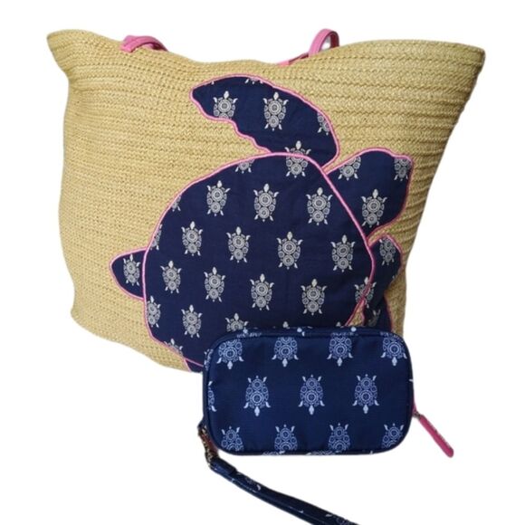 2 Piece Set Vera Bradley Summer Turtle Tote with matching small wristlet - Picture 5 of 14